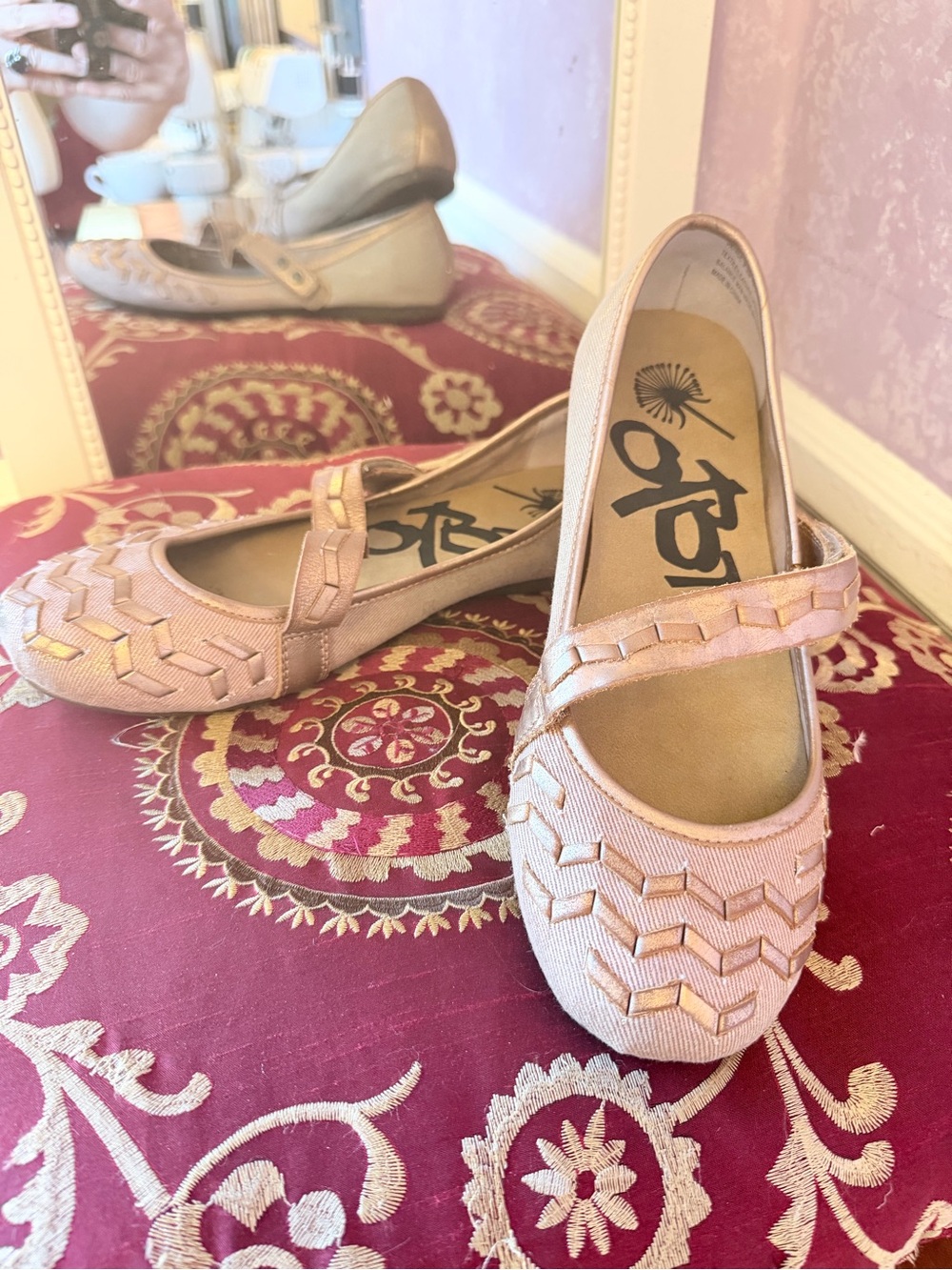 OTBT Blush Pink Woven Mary Jane Flats